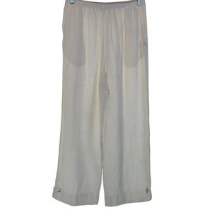 Willows Pants Womens Small White Linen Wide Leg Ankle Elastic Waist Summer Beach